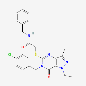 molecular formula C24H24ClN5O2S B2665994 N-benzyl-2-((6-(4-chlorobenzyl)-1-ethyl-3-methyl-7-oxo-6,7-dihydro-1H-pyrazolo[4,3-d]pyrimidin-5-yl)thio)acetamide CAS No. 1163295-08-6
