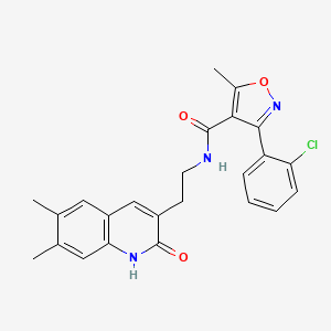 molecular formula C24H22ClN3O3 B2666009 3-(2-chlorophenyl)-N-[2-(6,7-dimethyl-2-oxo-1H-quinolin-3-yl)ethyl]-5-methyl-1,2-oxazole-4-carboxamide CAS No. 851403-22-0