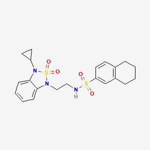 molecular formula C21H25N3O4S2 B2666012 N-[2-(3-cyclopropyl-2,2-dioxo-1,3-dihydro-2lambda6,1,3-benzothiadiazol-1-yl)ethyl]-5,6,7,8-tetrahydronaphthalene-2-sulfonamide CAS No. 2097884-15-4