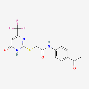 molecular formula C15H12F3N3O3S B2666018 N-(4-acetylphenyl)-2-((6-oxo-4-(trifluoromethyl)-1,6-dihydropyrimidin-2-yl)thio)acetamide CAS No. 899990-76-2
