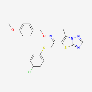 molecular formula C21H19ClN4O2S2 B2666020 (E)-{2-[(4-chlorophenyl)sulfanyl]-1-{6-methyl-[1,2,4]triazolo[3,2-b][1,3]thiazol-5-yl}ethylidene}[(4-methoxyphenyl)methoxy]amine CAS No. 866131-22-8