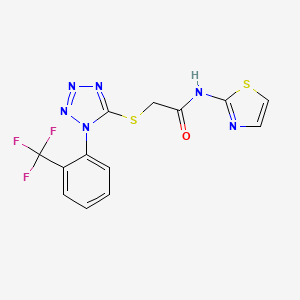 molecular formula C13H9F3N6OS2 B2666022 N-(1,3-thiazol-2-yl)-2-({1-[2-(trifluoromethyl)phenyl]-1H-tetrazol-5-yl}sulfanyl)acetamide CAS No. 878699-84-4