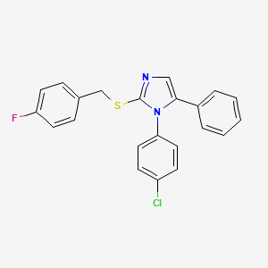 molecular formula C22H16ClFN2S B2666025 1-(4-chlorophenyl)-2-((4-fluorobenzyl)thio)-5-phenyl-1H-imidazole CAS No. 1226434-26-9