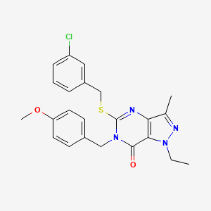 molecular formula C23H23ClN4O2S B2666028 5-((3-chlorobenzyl)thio)-1-ethyl-6-(4-methoxybenzyl)-3-methyl-1H-pyrazolo[4,3-d]pyrimidin-7(6H)-one CAS No. 1357783-02-8