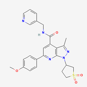 molecular formula C25H25N5O4S B2666036 1-(1,1-dioxidotetrahydrothiophen-3-yl)-6-(4-methoxyphenyl)-3-methyl-N-(pyridin-3-ylmethyl)-1H-pyrazolo[3,4-b]pyridine-4-carboxamide CAS No. 1021075-08-0