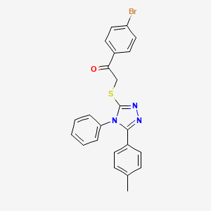 molecular formula C23H18BrN3OS B2666046 1-(4-溴苯基)-2-((4-苯基-5-(对甲苯)-4H-1,2,4-三嗪-3-基)硫)乙酮 CAS No. 540498-98-4