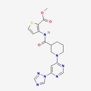 molecular formula C18H19N7O3S B2666050 甲基3-(1-(6-(1H-1,2,4-三唑-1-基)嘧啶-4-基)哌啶-3-甲酰胺基)噻吩-2-甲酸酯 CAS No. 1797696-23-1