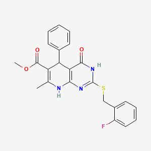 Methyl 2-((2-fluorobenzyl)thio)-7-methyl-4-oxo-5-phenyl-3,4,5,8-tetrahydropyrido[2,3-d]pyrimidine-6-carboxylate