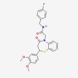 molecular formula C26H25FN2O4S B2666068 2-(2-(3,4-dimethoxyphenyl)-4-oxo-3,4-dihydrobenzo[b][1,4]thiazepin-5(2H)-yl)-N-(4-fluorobenzyl)acetamide CAS No. 847487-51-8
