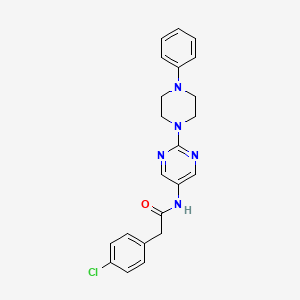 molecular formula C22H22ClN5O B2666070 2-(4-氯苯基)-N-[2-(4-苯基哌嗪-1-基)嘧啶-5-基]乙酰胺 CAS No. 1396845-78-5