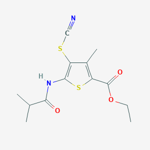 B2666077 Ethyl 5-isobutyramido-3-methyl-4-thiocyanatothiophene-2-carboxylate CAS No. 681155-87-3