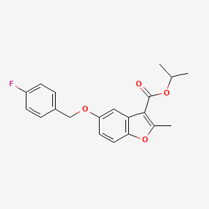 molecular formula C20H19FO4 B2666081 丙酸-2-甲基-5-[(4-氟苯基)甲氧基]-1-苯并呋喃-3-甲酸酯 CAS No. 496771-33-6