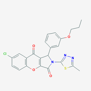molecular formula C23H18ClN3O4S B266609 7-Chloro-2-(5-methyl-1,3,4-thiadiazol-2-yl)-1-(3-propoxyphenyl)-1,2-dihydrochromeno[2,3-c]pyrrole-3,9-dione 