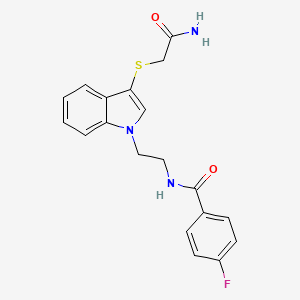 molecular formula C19H18FN3O2S B2666095 N-[2-[3-(2-氨基-2-氧代乙基)硫代基吲哚-1-基]乙基]-4-氟苯甲酰胺 CAS No. 862825-99-8
