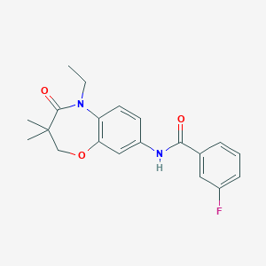 molecular formula C20H21FN2O3 B2666129 N-(5-ethyl-3,3-dimethyl-4-oxo-2,3,4,5-tetrahydrobenzo[b][1,4]oxazepin-8-yl)-3-fluorobenzamide CAS No. 921519-52-0