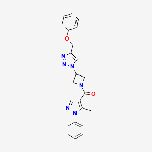 molecular formula C23H22N6O2 B2666143 (5-甲基-1-苯基-1H-吡唑-4-基)(3-(4-(苯氧甲基)-1H-1,2,3-三唑-1-基)氮杂环丁烷-1-基)甲酮 CAS No. 2034340-91-3