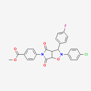 molecular formula C25H18ClFN2O5 B2666145 methyl 4-[2-(4-chlorophenyl)-3-(4-fluorophenyl)-4,6-dioxohexahydro-5H-pyrrolo[3,4-d]isoxazol-5-yl]benzoate CAS No. 393130-92-2