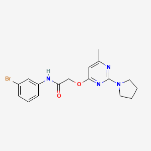molecular formula C17H19BrN4O2 B2666196 N-(3-bromophenyl)-2-((6-methyl-2-(pyrrolidin-1-yl)pyrimidin-4-yl)oxy)acetamide CAS No. 1226439-88-8