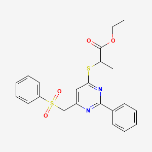 Ethyl 2-({2-phenyl-6-[(phenylsulfonyl)methyl]-4-pyrimidinyl}sulfanyl)propanoate