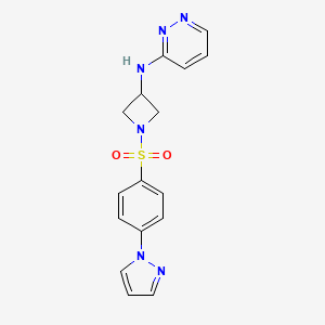 molecular formula C16H16N6O2S B2666210 N-{1-[4-(1H-pyrazol-1-yl)benzenesulfonyl]azetidin-3-yl}pyridazin-3-amine CAS No. 2097918-60-8