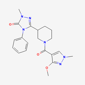 molecular formula C20H24N6O3 B2666214 3-(1-(3-methoxy-1-methyl-1H-pyrazole-4-carbonyl)piperidin-3-yl)-1-methyl-4-phenyl-1H-1,2,4-triazol-5(4H)-one CAS No. 1396861-37-2
