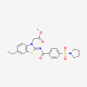 molecular formula C23H25N3O5S2 B2666230 (Z)-methyl 2-(6-ethyl-2-((4-(pyrrolidin-1-ylsulfonyl)benzoyl)imino)benzo[d]thiazol-3(2H)-yl)acetate CAS No. 895451-79-3