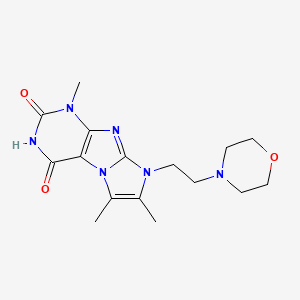 molecular formula C16H22N6O3 B2666238 1,6,7-trimethyl-8-(2-morpholinoethyl)-1H-imidazo[2,1-f]purine-2,4(3H,8H)-dione CAS No. 879435-31-1