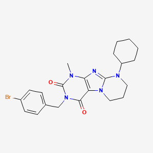 molecular formula C22H26BrN5O2 B2666257 3-(4-溴苄基)-9-环己基-1-甲基-6,7,8,9-四氢嘧啶并[2,1-f]嘌呤-2,4(1H,3H)-二酮 CAS No. 876151-23-4