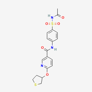 molecular formula C18H19N3O5S2 B2666261 N-(4-(N-acetylsulfamoyl)phenyl)-6-((tetrahydrothiophen-3-yl)oxy)nicotinamide CAS No. 2034432-27-2