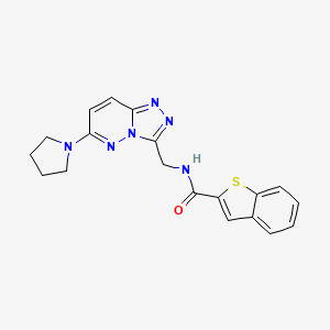 molecular formula C19H18N6OS B2666273 N-((6-(吡咯烷-1-基)-[1,2,4]三唑并[4,3-b]吡啶-3-基)甲基)苯并[b]噻吩-2-甲酰胺 CAS No. 2034370-70-0