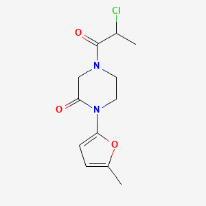 molecular formula C12H15ClN2O3 B2666274 4-(2-Chloropropanoyl)-1-(5-methylfuran-2-yl)piperazin-2-one CAS No. 2411230-56-1