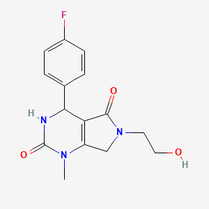 molecular formula C15H16FN3O3 B2666278 4-(4-fluorophenyl)-6-(2-hydroxyethyl)-1-methyl-3,4,6,7-tetrahydro-1H-pyrrolo[3,4-d]pyrimidine-2,5-dione CAS No. 1203146-38-6