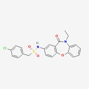 molecular formula C22H19ClN2O4S B2666279 1-(4-氯苯基)-N-(10-乙基-11-氧代-10,11-二氢二苯并[b,f][1,4]噁唑-2-基)甲磺酰胺 CAS No. 922062-53-1