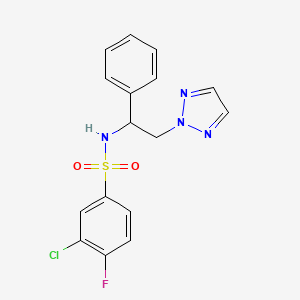 molecular formula C16H14ClFN4O2S B2666313 3-chloro-4-fluoro-N-(1-phenyl-2-(2H-1,2,3-triazol-2-yl)ethyl)benzenesulfonamide CAS No. 2034560-63-7