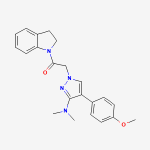 molecular formula C22H24N4O2 B2666322 2-(3-(二甲氨基)-4-(4-甲氧基苯基)-1H-吡唑-1-基)-1-(吲哚-1-基)乙酮 CAS No. 1286733-20-7