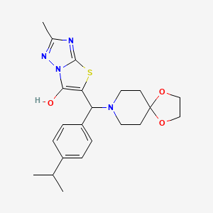 molecular formula C22H28N4O3S B2666337 5-((4-异丙基苯基)(1,4-二氧杂-8-氮杂螺[4.5]癸烷-8-基)甲基)-2-甲基噻唑并[3,2-b][1,2,4]三唑-6-醇 CAS No. 851810-06-5