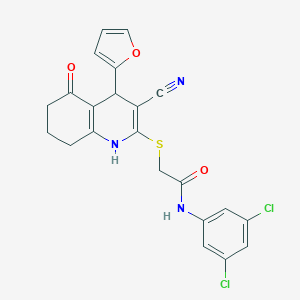 molecular formula C22H17Cl2N3O3S B266634 2-{[3-cyano-4-(2-furyl)-5-oxo-1,4,5,6,7,8-hexahydro-2-quinolinyl]sulfanyl}-N-(3,5-dichlorophenyl)acetamide 