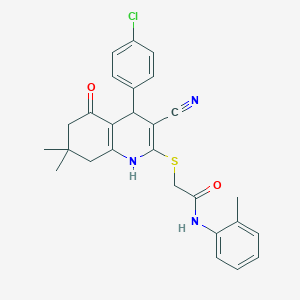 2-{[4-(4-chlorophenyl)-3-cyano-7,7-dimethyl-5-oxo-1,4,5,6,7,8-hexahydro-2-quinolinyl]sulfanyl}-N-(2-methylphenyl)acetamide
