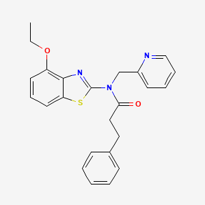 molecular formula C24H23N3O2S B2666366 N-(4-ethoxybenzo[d]thiazol-2-yl)-3-phenyl-N-(pyridin-2-ylmethyl)propanamide CAS No. 941967-64-2