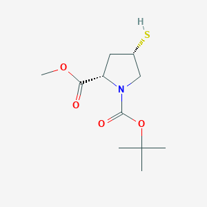 molecular formula C11H19NO4S B2666371 (4S)-1-Boc-4-mercapto-L-proline methyl ester CAS No. 1252640-74-6; 1675245-21-2