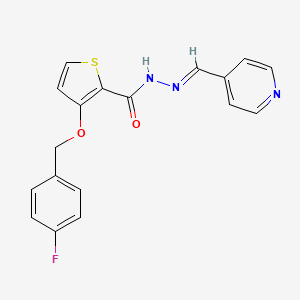 molecular formula C18H14FN3O2S B2666375 3-[(4-氟苯基)甲氧基]-N'-[(1E)-(吡啶-4-基)甲基亚甲基]噻吩-2-羧酰肼 CAS No. 478246-51-4