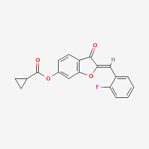 molecular formula C19H13FO4 B2666385 (Z)-2-(2-氟苯甲亚甲基)-3-氧代-2,3-二氢苯并呋喃-6-基环丙烷甲酸酯 CAS No. 848217-70-9