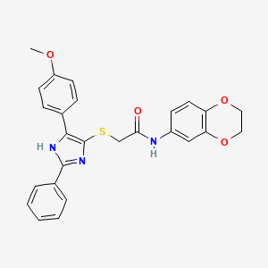 molecular formula C26H23N3O4S B2666396 N-(2,3-dihydro-1,4-benzodioxin-6-yl)-2-{[5-(4-methoxyphenyl)-2-phenyl-1H-imidazol-4-yl]sulfanyl}acetamide CAS No. 901265-86-9