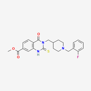 molecular formula C23H24FN3O3S B2666405 Methyl 3-((1-(2-fluorobenzyl)piperidin-4-yl)methyl)-4-oxo-2-thioxo-1,2,3,4-tetrahydroquinazoline-7-carboxylate CAS No. 946353-02-2