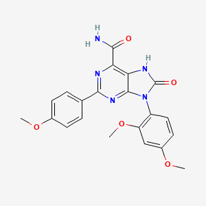 molecular formula C21H19N5O5 B2666419 9-(2,4-二甲氧苯基)-2-(4-甲氧苯基)-8-氧代-8,9-二氢-7H-嘧啶-6-甲酰胺 CAS No. 898422-54-3