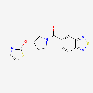 molecular formula C14H12N4O2S2 B2666429 Benzo[c][1,2,5]thiadiazol-5-yl(3-(thiazol-2-yloxy)pyrrolidin-1-yl)methanone CAS No. 2202253-14-1