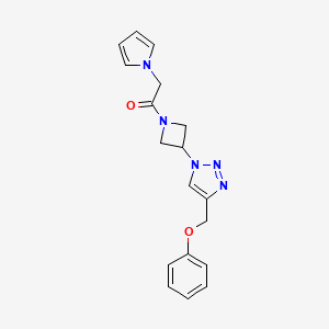molecular formula C18H19N5O2 B2666439 1-(3-(4-(phenoxymethyl)-1H-1,2,3-triazol-1-yl)azetidin-1-yl)-2-(1H-pyrrol-1-yl)ethanone CAS No. 2034402-56-5