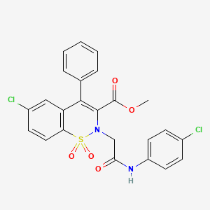 molecular formula C24H18Cl2N2O5S B2666441 methyl 6-chloro-2-{2-[(4-chlorophenyl)amino]-2-oxoethyl}-4-phenyl-2H-1,2-benzothiazine-3-carboxylate 1,1-dioxide CAS No. 1114828-29-3