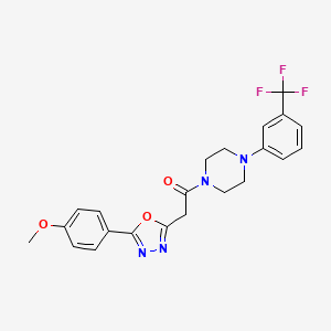 molecular formula C22H21F3N4O3 B2666456 2-(5-(4-Methoxyphenyl)-1,3,4-oxadiazol-2-yl)-1-(4-(3-(trifluoromethyl)phenyl)piperazin-1-yl)ethanone CAS No. 1286718-46-4