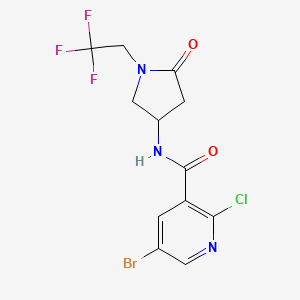 molecular formula C12H10BrClF3N3O2 B2666467 5-bromo-2-chloro-N-[5-oxo-1-(2,2,2-trifluoroethyl)pyrrolidin-3-yl]pyridine-3-carboxamide CAS No. 1808527-18-5
